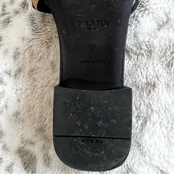 Like New PRADA Embroidered Triangle Logo Slides Sandals Mules size 37 EU / 7 US - Picture 9 of 11
